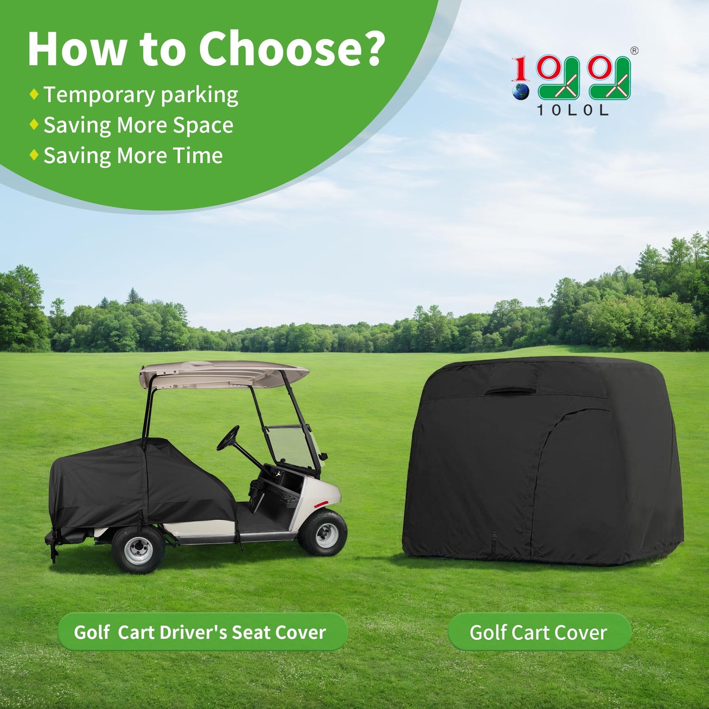 10L0L Universal Golf Cart Seat Covers 4-Passenger, Waterproof Dustproof UV Resistant, Heavy-Duty All-Weather Protection for Club Car EZGO Yamaha and Most Golf Carts (All Black)