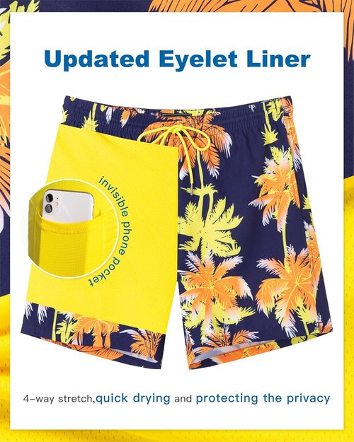 **SURF CUZ Men's Swim Trunks - Quick-Dry 7" Swim Shorts with Compression Liner**
