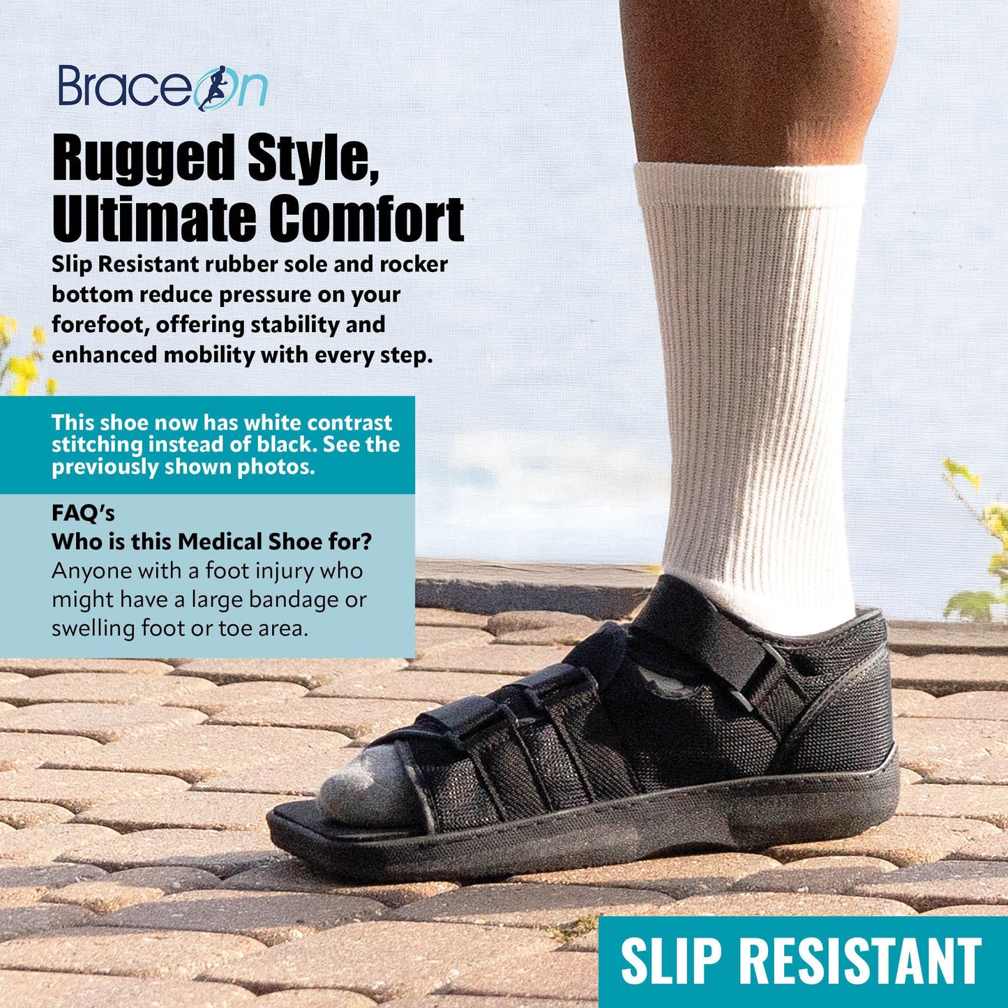 Brace On Post Op Shoe - Adjustable Orthopedic Walking Shoe for Women & Men - Square Open Toe Medical Foot Support for Post-Surgery, Broken Toe & Foot, Stress Fracture (Women, Medium, Size 6.5-8.5)