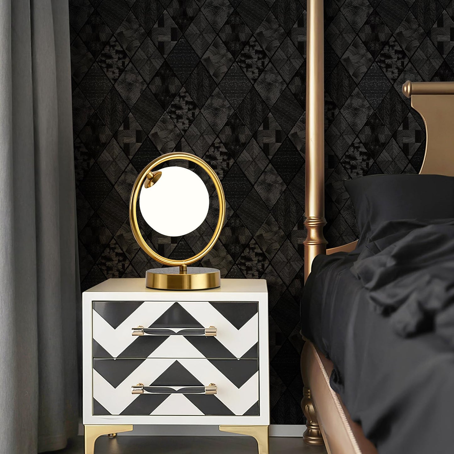 Zeeko Black Textured Peel and Stick Wallpaper 3D Embossed Geometric Linear Contact Paper Removable Waterproof Wall Paper 17.3" x 80"