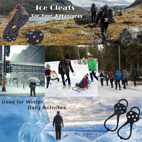 Gripper Spike, Treeresea Universal Non Slip Gripper Spikes for Shoes, Shoe Ice & Snow Grips for Ice Sports- Anti Slip Rubber Grips with Steel Studs Crampon(2 Pairs)