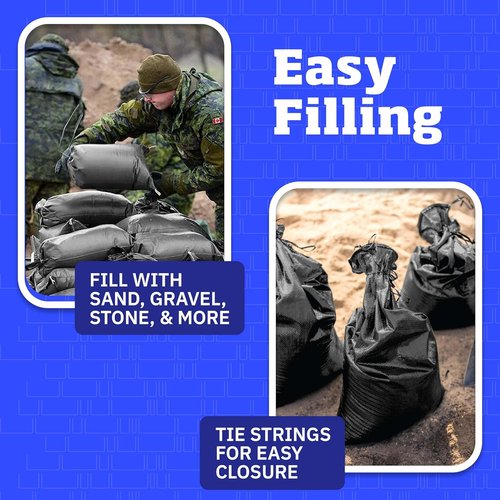 DURASACK Heavy Duty Sand Bags - UV Protected 50 lbs Capacity, 14x26 Inches, Black | Pack of 10