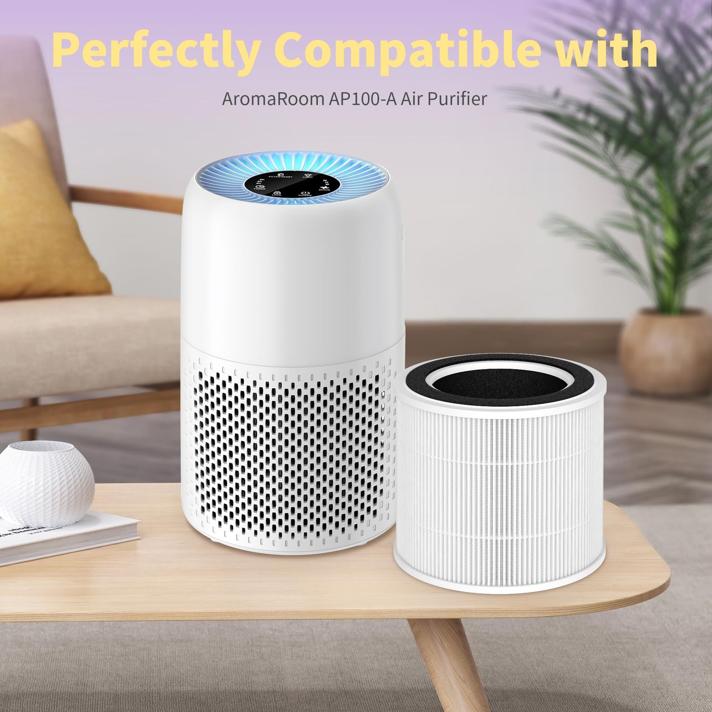 XBWW 2 Packs AP100-A/B Air Filter Compatible with AromaRoom AP100-A White / AP100-B Black Air Cleaner Purifier,2 Packs 3-in-1 AP100-A Premium Replacement Filters and Extra 8 Packs Aroma Pads