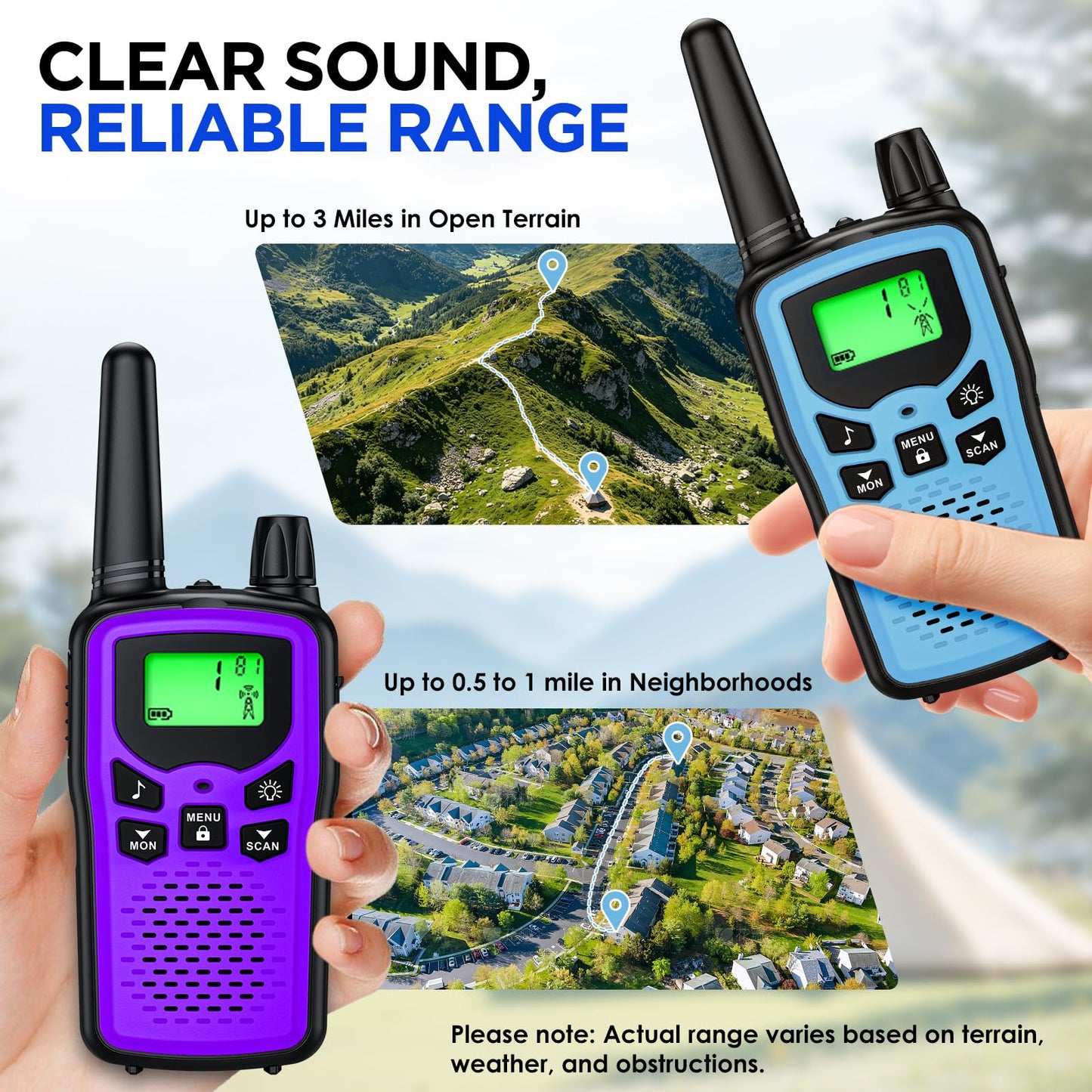 Walkie Talkies for Adults Long Range,Rechargeable Walkie Talkies with 22 FRS Channels,Two Way Radios with LED Flashlight for Hiking Cruises Camping,4 Pack