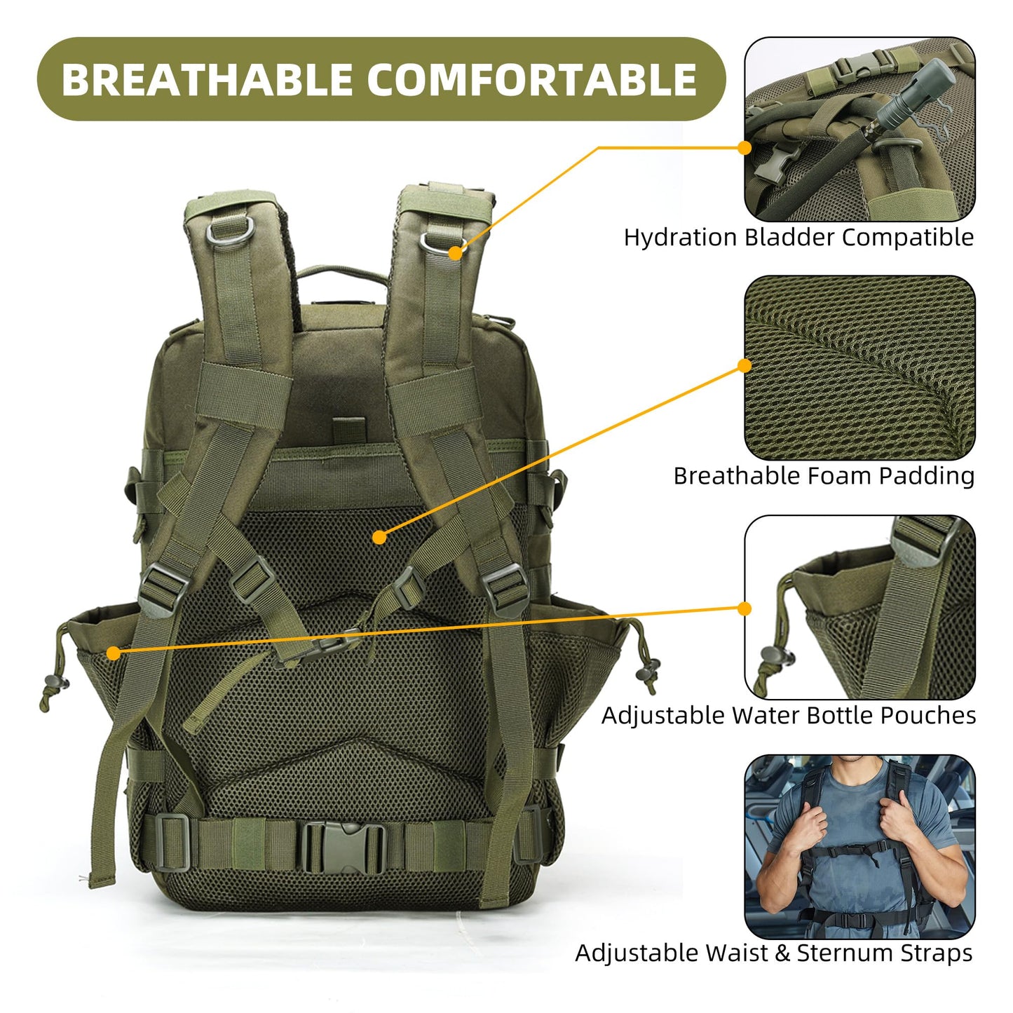 gracedon Tactical Backpack - Military Molle Bag 3 Days Pack for men and Women Large Assault Rucksack 45L (Green)