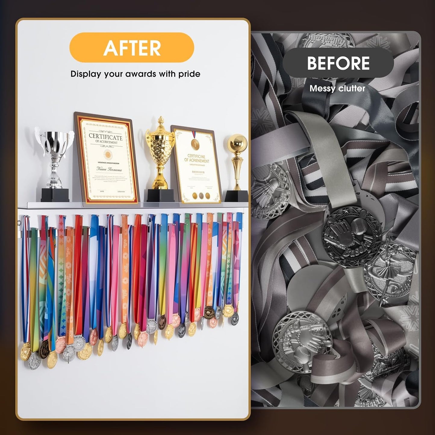 Omhuzsyo Medal Display Rack - Light-Up Acrylic Trophy Shelf for Gymnastics, Running & More | Large 45.2”