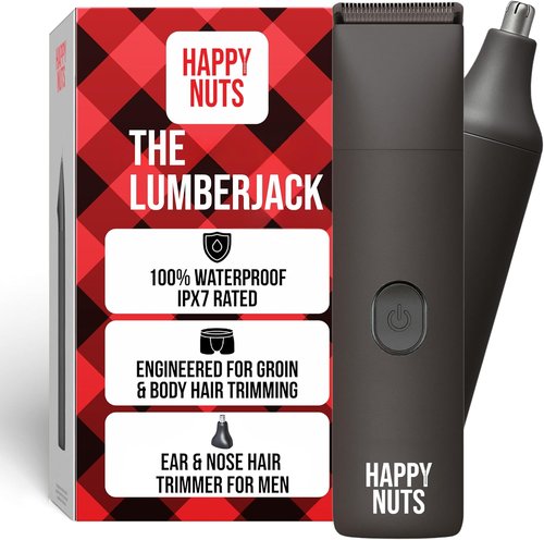 HAPPY NUTS Lumberjack 2.0 Men's Electric Body & Groin Hair Trimmer - Waterproof & Rechargeable Grooming Kit | Quiet Motor, Graphite Finish