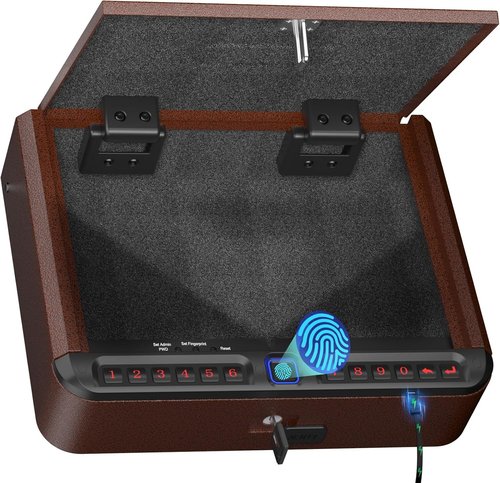 BILLCONCH Gun Safe - Biometric Pistol Safe with 4 Quick Access Methods | Antique Bronze Finish