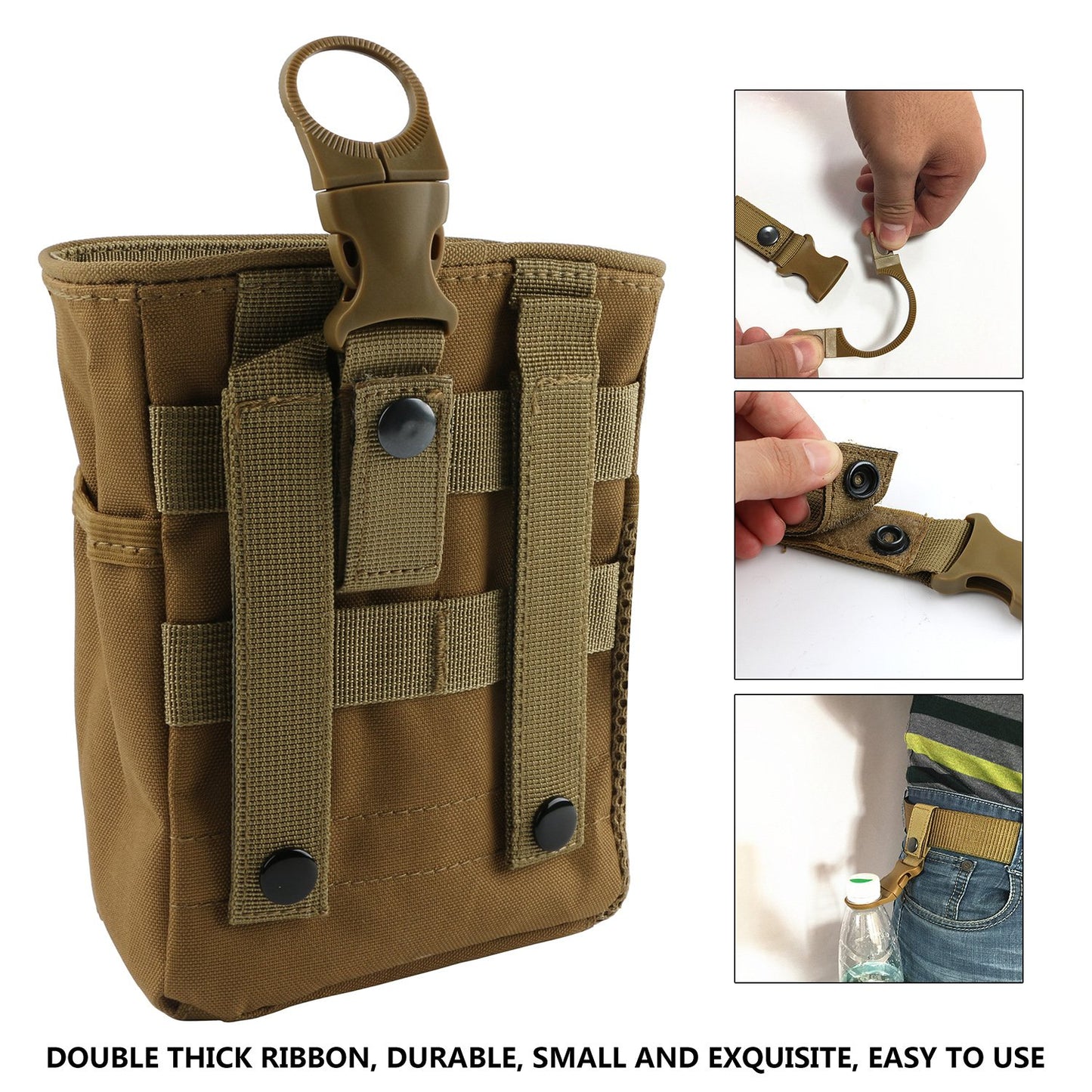 Chalk Bag for Rock Climbing, Rock Climbing Gifts Gear Accessories - Chalk Bag Bucket with Bottle Clip Drawstring Closure Gym Wall, Rock Climbing Chalk Bag Khaki