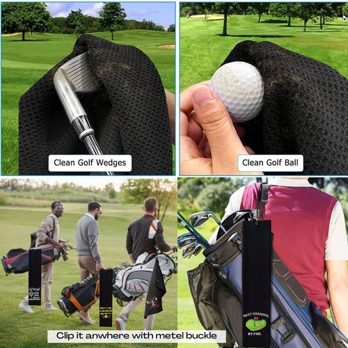 Golf Towels, Embroidered Funny Golf Towel - Golf Gifts for Men or Women, Golf Accessories for Men or Women, Best Grandpa by Par, Black
