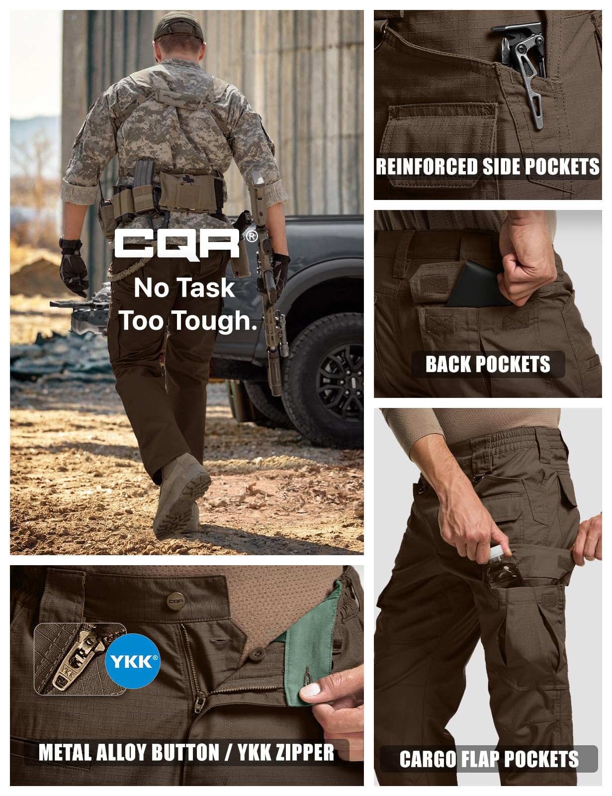 CQR Men's Tactical Pants, Water Resistant Ripstop Cargo Pants, Lightweight EDC Work Hiking Pants, Outdoor Apparel, Duratex Mag Pocket Tundra, 36W x 36L