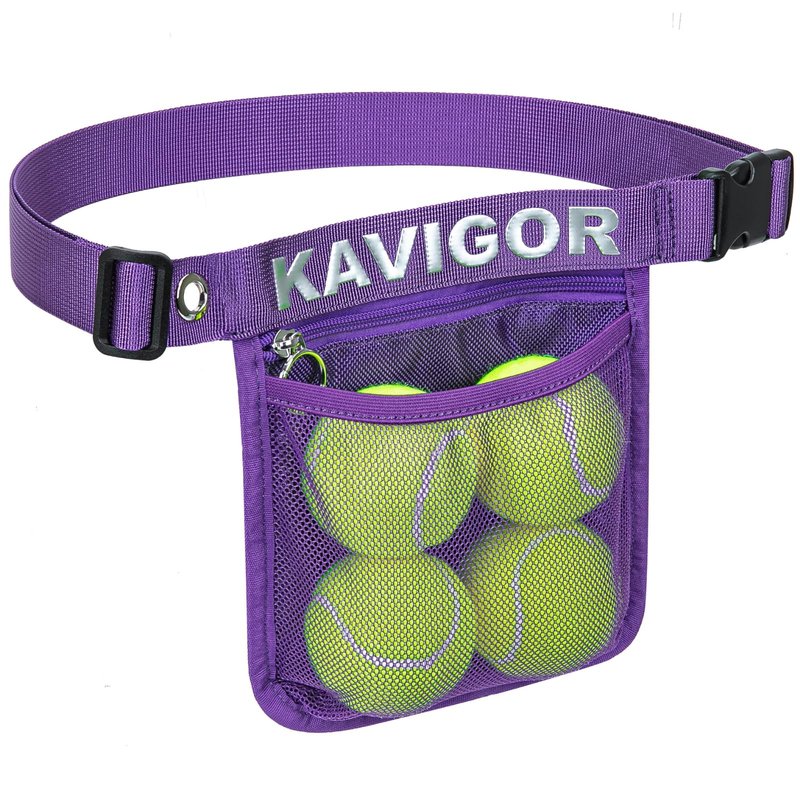 KAVIGOR Pickleball & Tennis Ball Holder Waist Pouch Holds 3-4 Balls, Multi-Functional Sports Belt Bag with Zipper Pocket and Carabiner