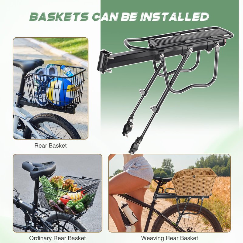 ZUKKA Rear Bike Rack Adjustable Universal Rear Bike Rack 110lbs Load Capacity Quick Release Bike Cargo Rack Luggage Bike Rack Rear Mountain Bike Rack