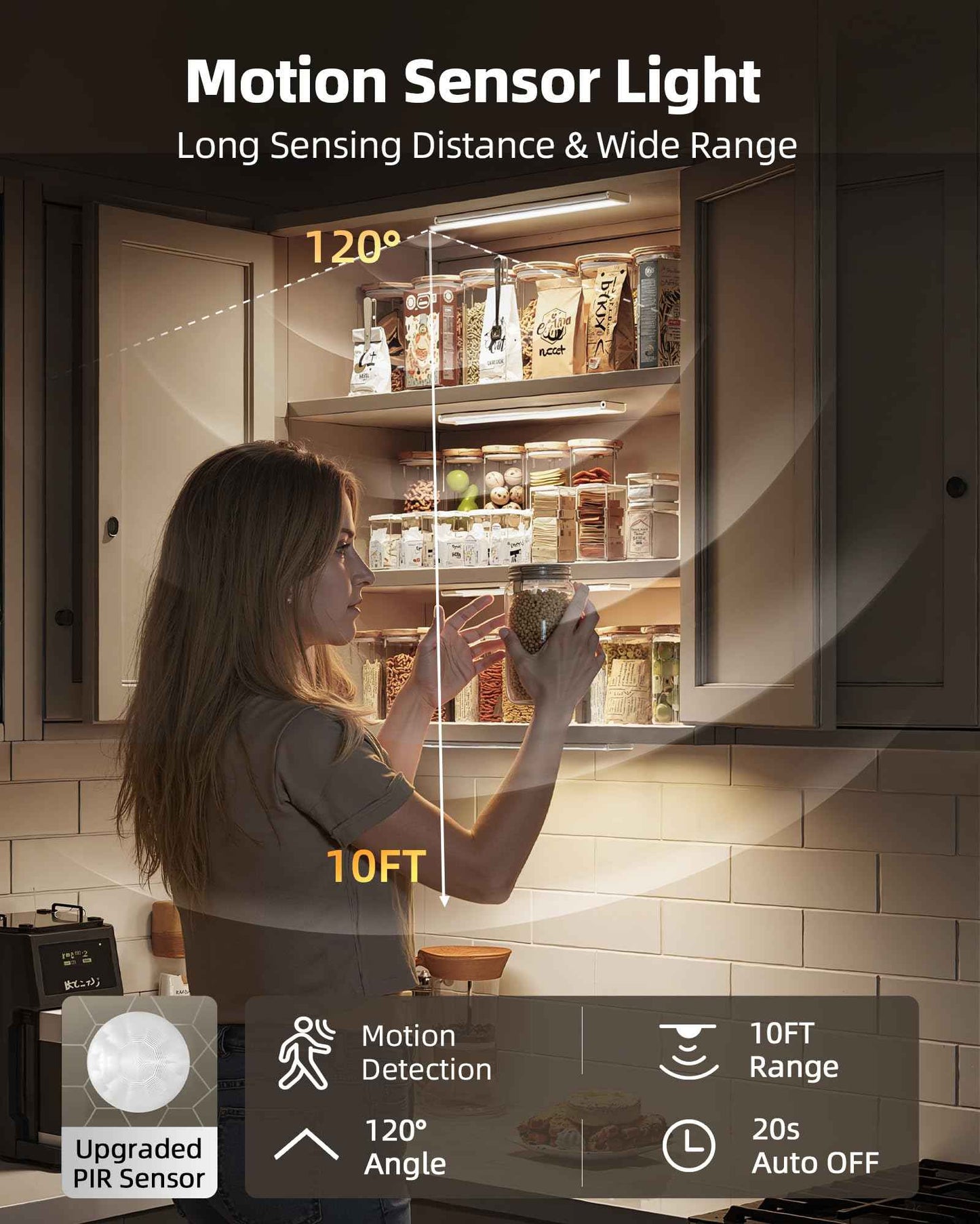 Under Cabinet Lighting, 12inch Rechargeable Motion Sensor Light Indoor, 1800mAh Battery Operated Closet Lights, with Dimmable & 3 Color Temps, Wireless Under Counter Lights for Kitchen,Stairs(6Pack) ﻿