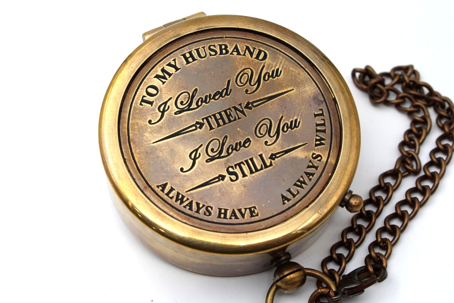 to My Husband Brass Compass Engraved – Son Birthday Gifts, Graduation, Confirmation, Baptism Gifts, Stocking Stuffer, Valentine's Day Gift for Husband