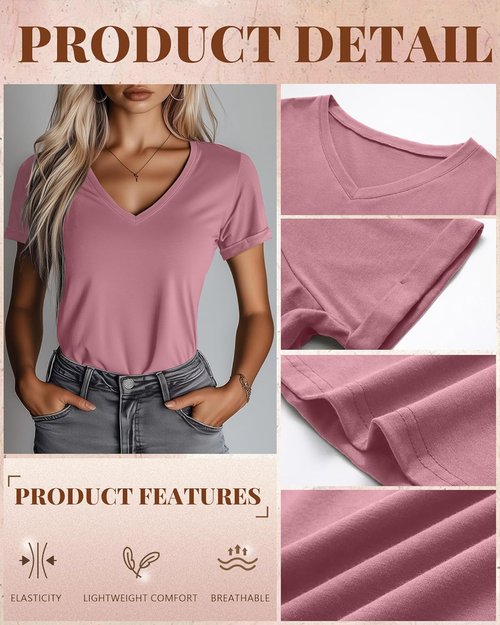 Ficerd Women's V-Neck T-Shirts - Casual Summer Short Sleeve Tops | 3-Pack Loose Fit Tees