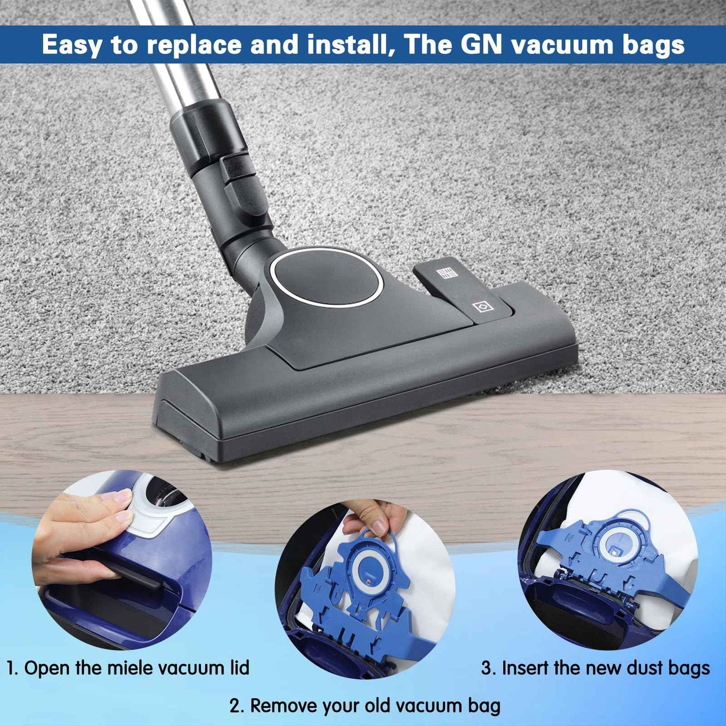 12 Pack 3D Airclean Dust Bags Compatible with Miele GN Vacuum Cleaner Bags for Classic C1 Complete C2 Complete C3 S2 S5 S8 S400i S600 S800 Series with 4 Motor Filters, 4 Exhaust Filters