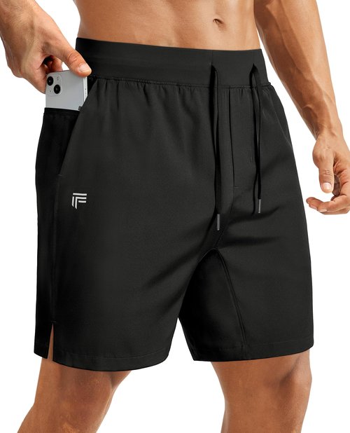 FOGFIRE Men's Athletic Running Shorts with Zipper Pocket Quick Dry Gym Workout Basketball Golf Black Large