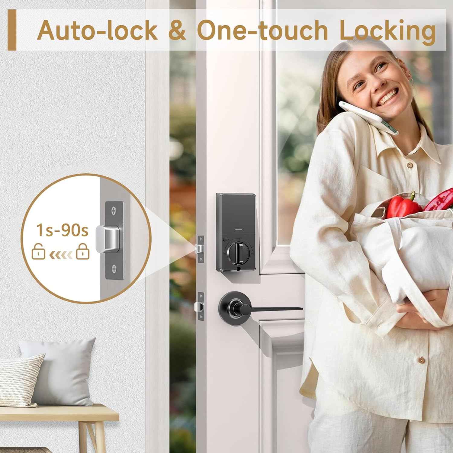 Fingerprint Smart Keyless Entry Deadbolt Lock Set with Handle - App Control & Auto Lock