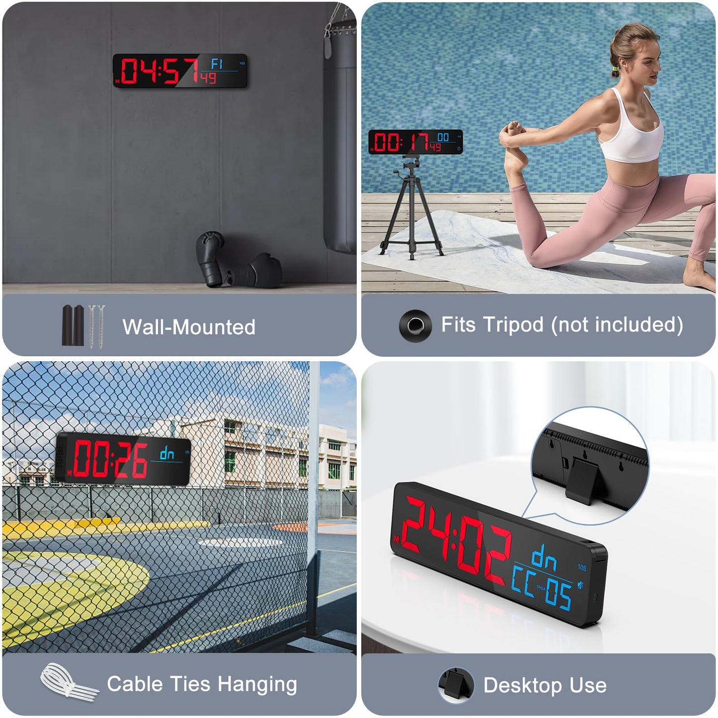 ANJANK 15" Large Gym Timer, LED Digital Wall Clock with Seconds, Timing for Workout, Interval & Rounds, Countdown/Up/Stopwatch/12-Level Volume, Remote Control for Home, Garage, Gym, Crossfit, Fitness