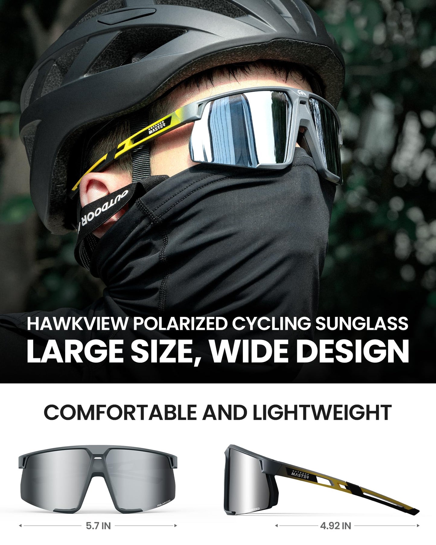 OutdoorMaster Hawkview Polarized Cycling Sunglass, TR90 Sunglasses for Adults Women Men Running Baseball MTB Bike，Silver