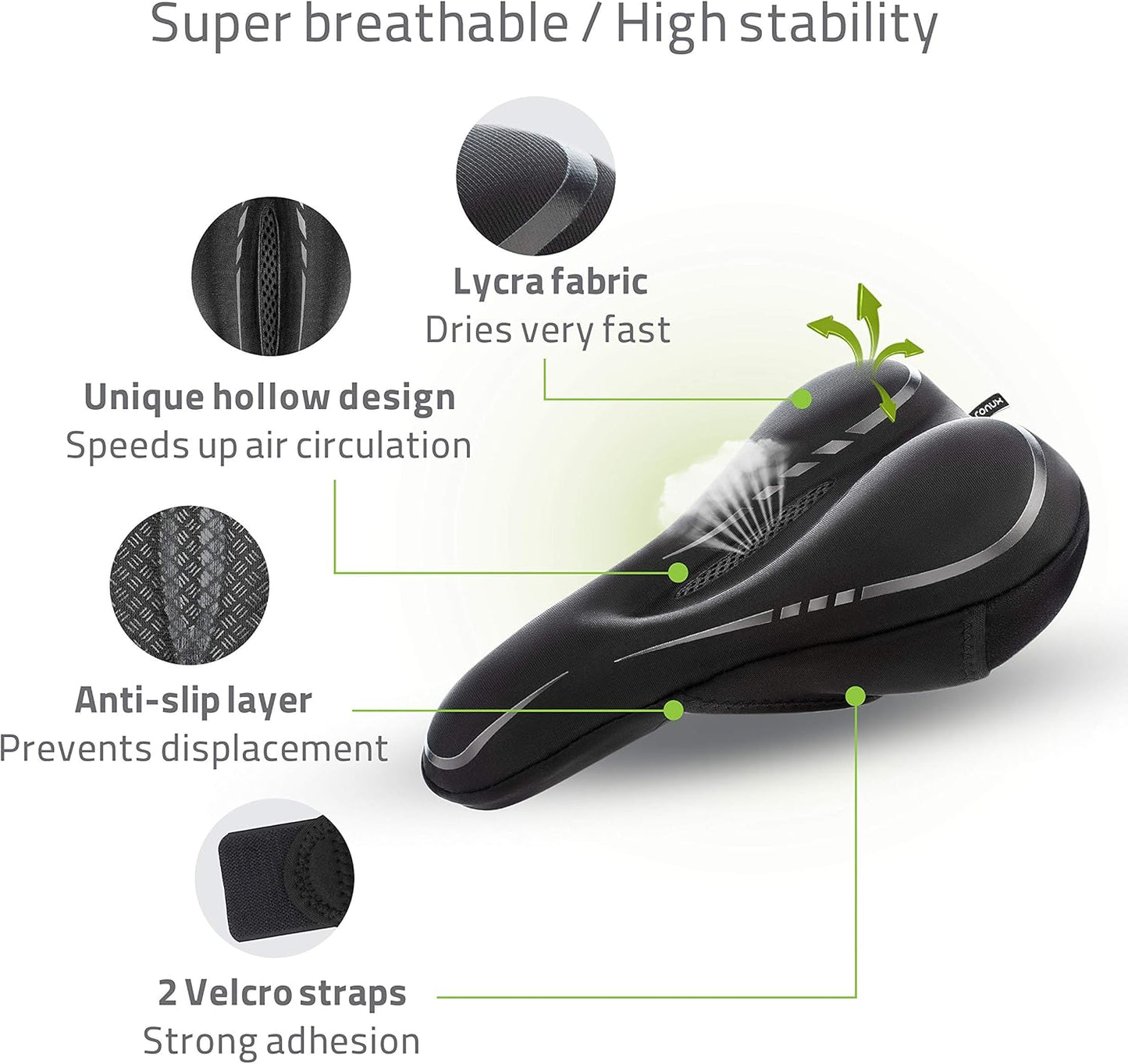 Skiennix Narrow Gel Bike Seat Cushion - Extra Soft Memory Foam & Gel Cover for Peloton, Stationary, & Road Bikes - Unisex
