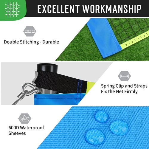 20ft Portable Outdoor Badminton Net Set for Driveway Backyard, Beach, Park with Durable Anti-Sag PE Net, Heavy Duty Steel Poles, 4 Badminton Rackets, 3 Shuttlecocks and 600D Carry Bag