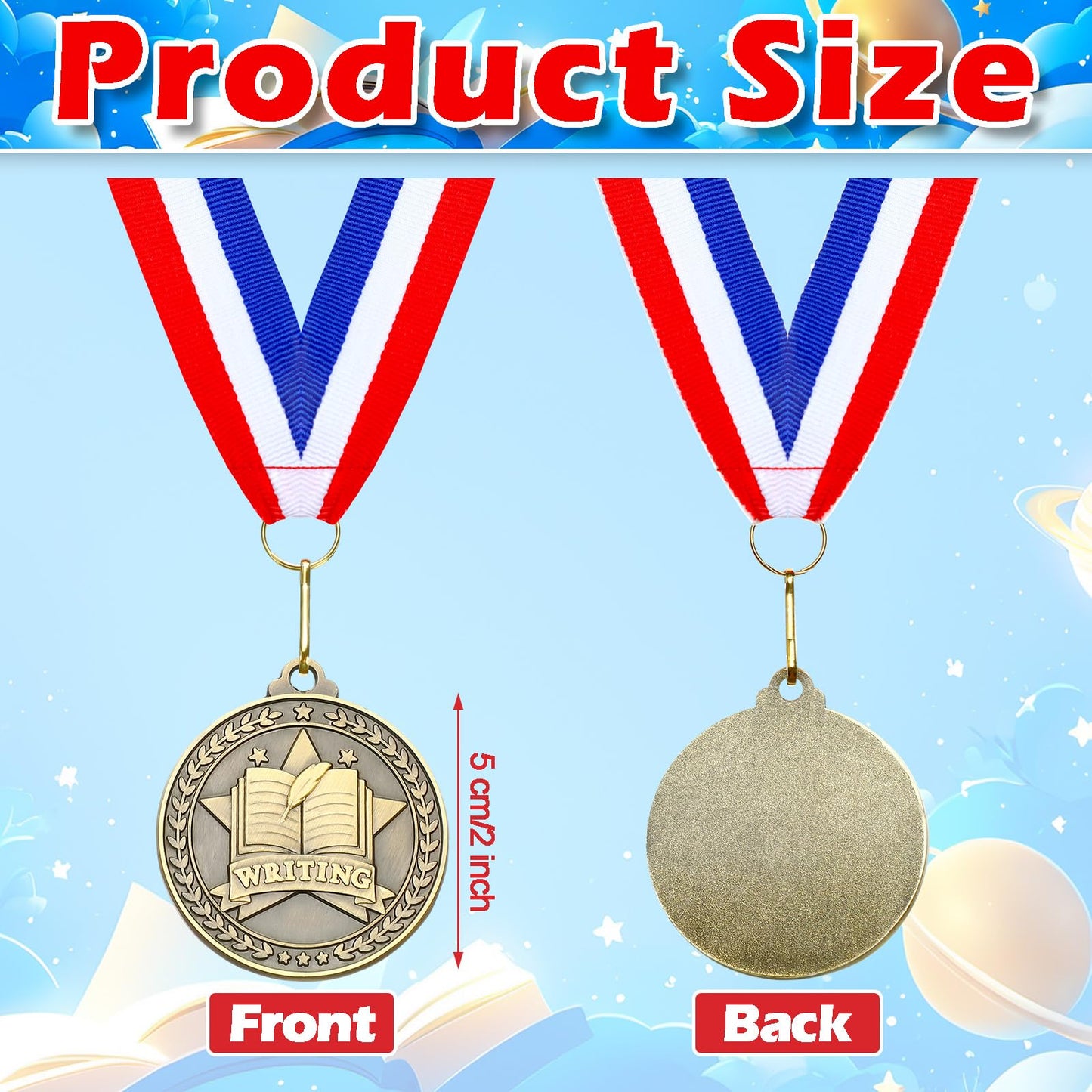 Quelay 30 Pcs 2'' Award Medals Bulk Gold Winner Medals with Neck Ribbons Metal Trophy Award Prize Gift for Tournaments, Competitions, Party, Kids and Adults (Writing)