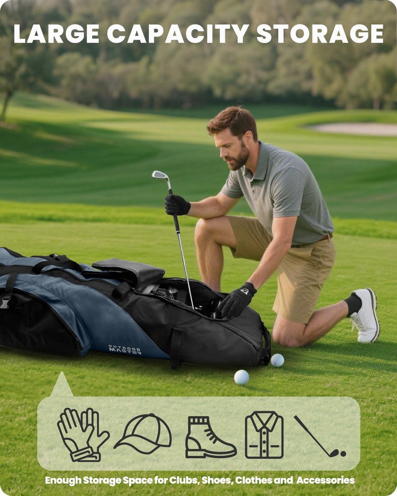 OutdoorMaster Padded Golf Club Travel Bag with Wheels, 900D Heavy Duty Oxford Waterproof - Alligators - Blue