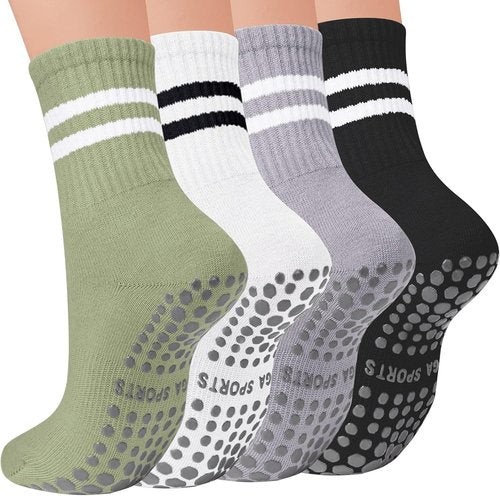 Mancreda Pilates Socks for Women - Non-Slip Grips Yoga Socks for Barre & Hospital | 84% Cotton (2/3/4 Pairs)