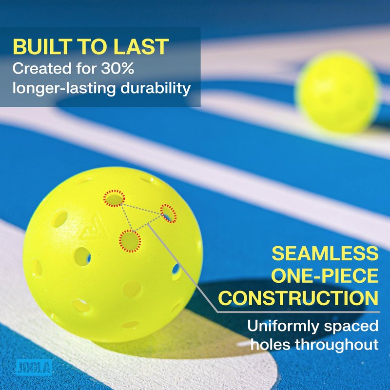 JOOLA HC-40 Hardcourt Pickleball Balls with Storage Tube - USAP Approved Balls for Tournament Play - 3 Pack or 12 Pack Option - Durable Pickleballs for Indoor Play & Outdoor Courts