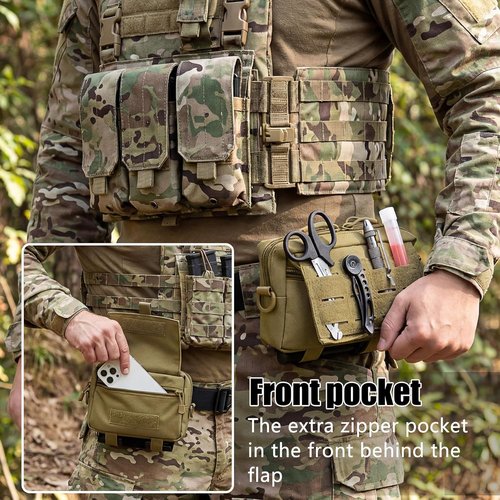 Bvya Tactical Molle Admin Pouch - Front Laser-Cut Loop EDC Utility Tool Pouch | Versatile Waist Pack with Flag Patch