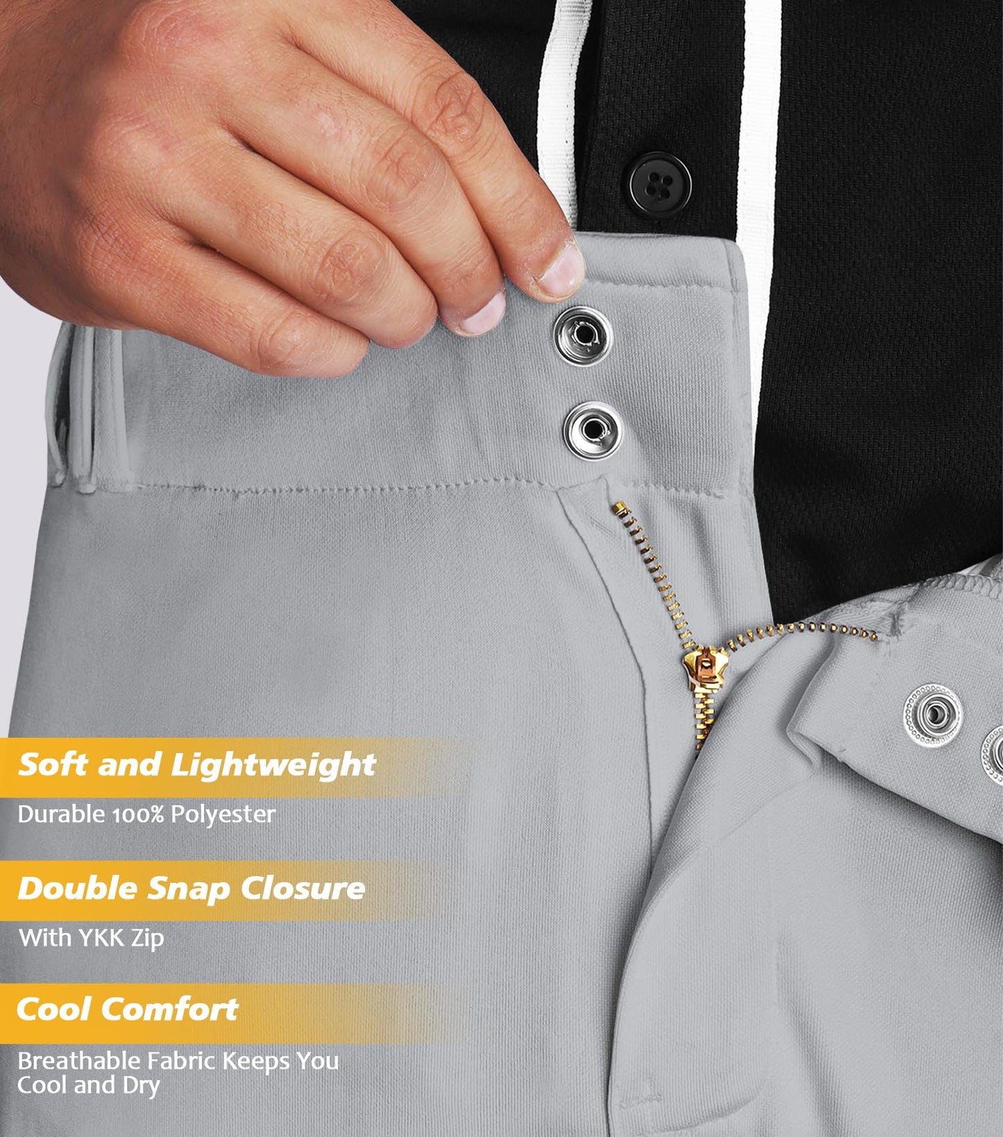 Penveer Knicker Style Adult & Youth Baseball Pants with Durable Snap Zip, Elastic Bottom Mens & Boys Baseball Pants
