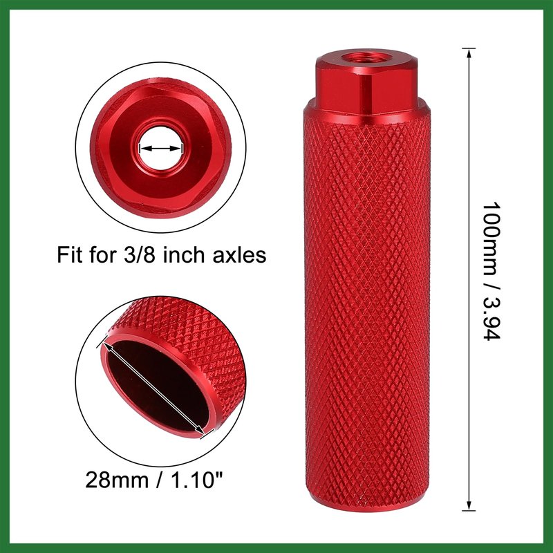 Motoforti 2 Pair 100x28mm Universal Aluminum Alloy Axle Rear Foot Pegs Footrests for BMX MTB Bike Bicycle Fit 3/8 Inch Black Red Long-Lasting