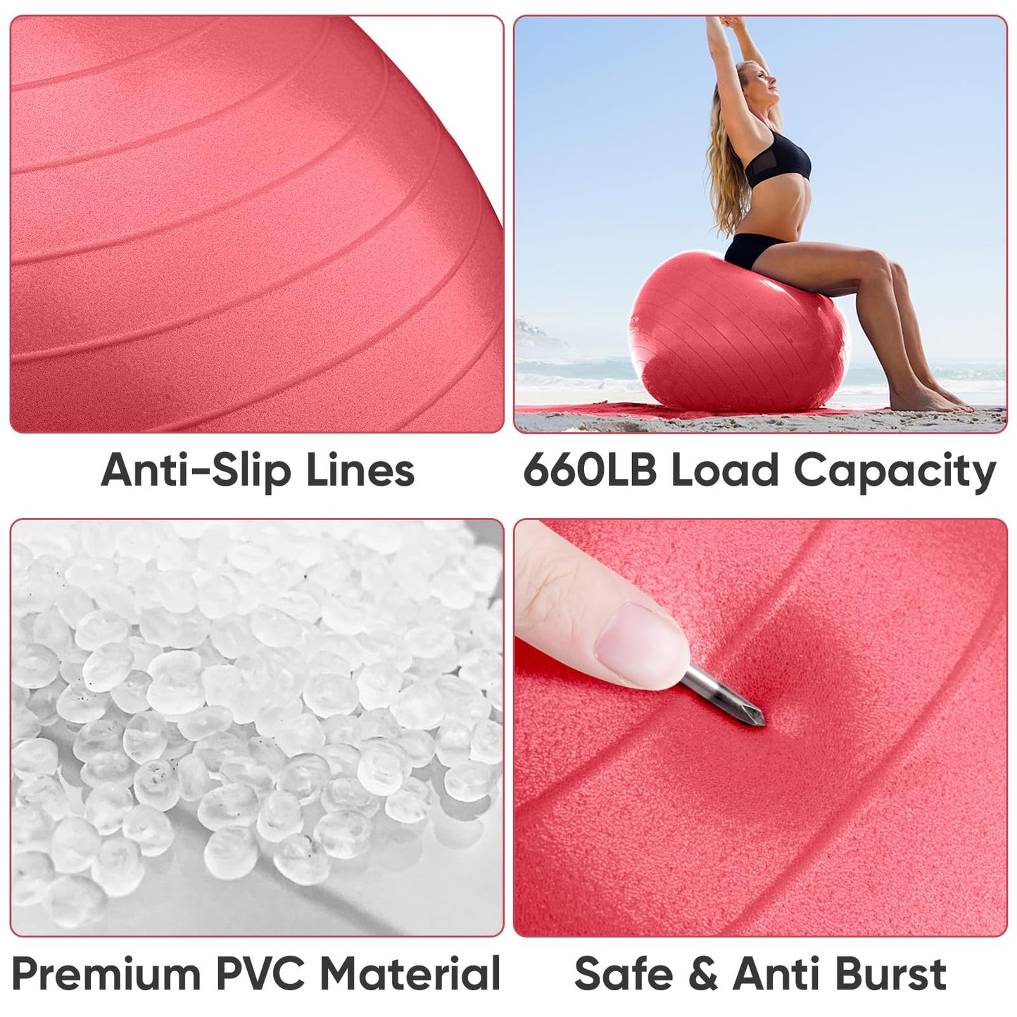 APEXUP Yoga Ball, 660 lbs Anti-Burst Exercise Ball with Pump, 5 Sizes