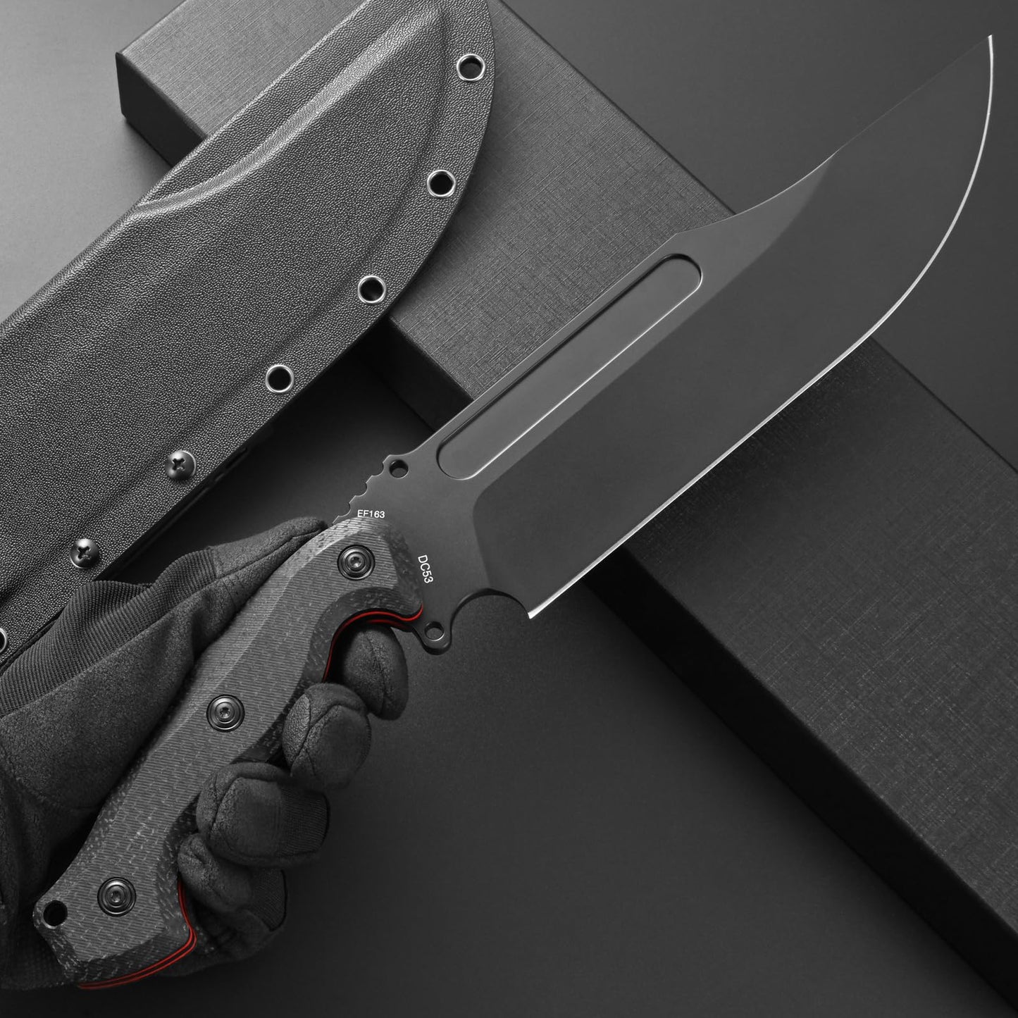 Eafengrow EF163 Fixed Blade Knife DC53 Steel Blade Micarta Handle Full Tang Heavy Duty Fix Knifes for Outdoor Camping Hunting(Black)