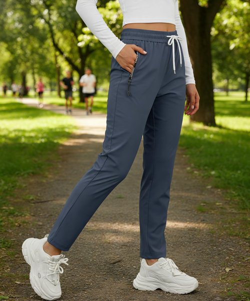 IWOLLENCE Lightweight Breathable Hiking Pants for Women Over 50 with Zipper Pockets Ladies Stretch Active Quick Dry Travel Pant Camping Workout Fishing Trousers Seniors Comfy Fit Navy Blue, L