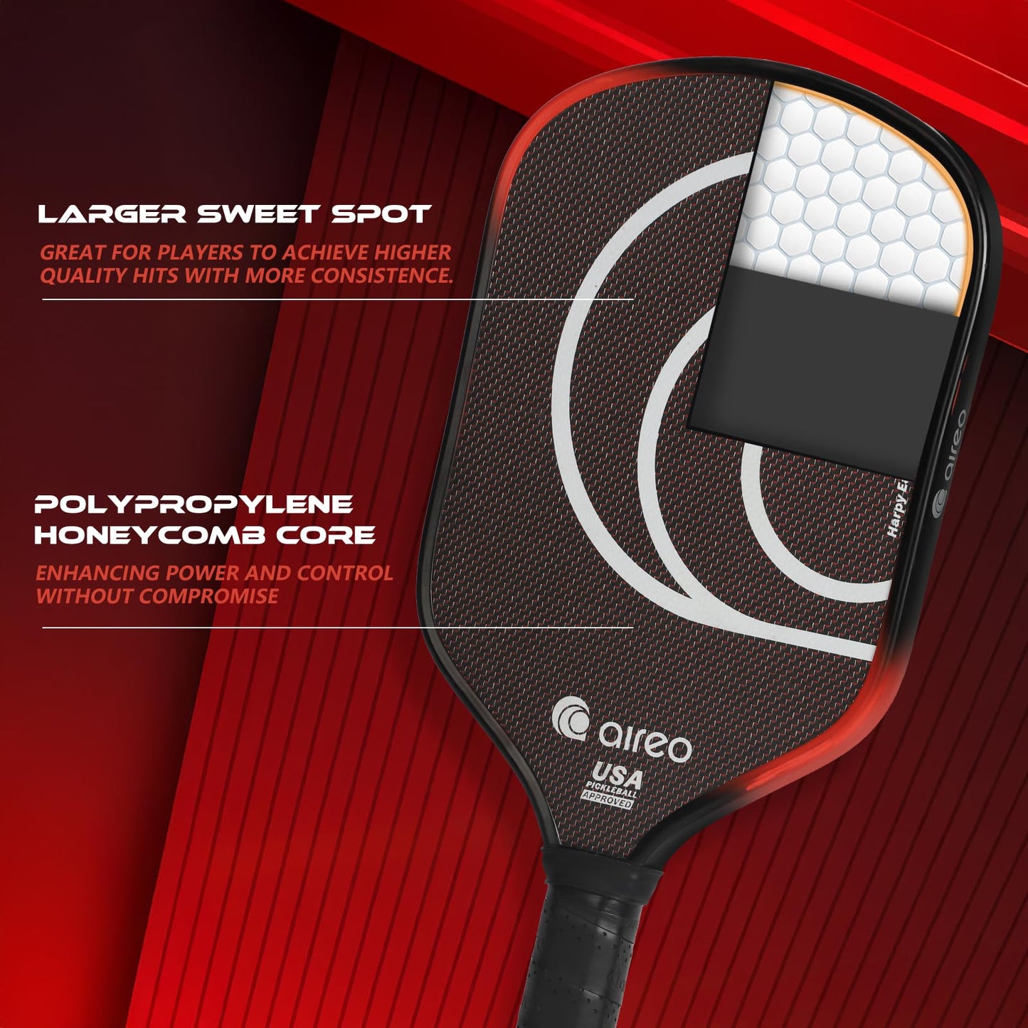 AIREO Harpy Eagle M16 Pickleball Paddle, Metallic Carbon Fiber Surface with 16MM Polypropylene Core, Elongated and Wide-Body Pickleball Paddles, USAPA Approved Pickle Ball Paddle