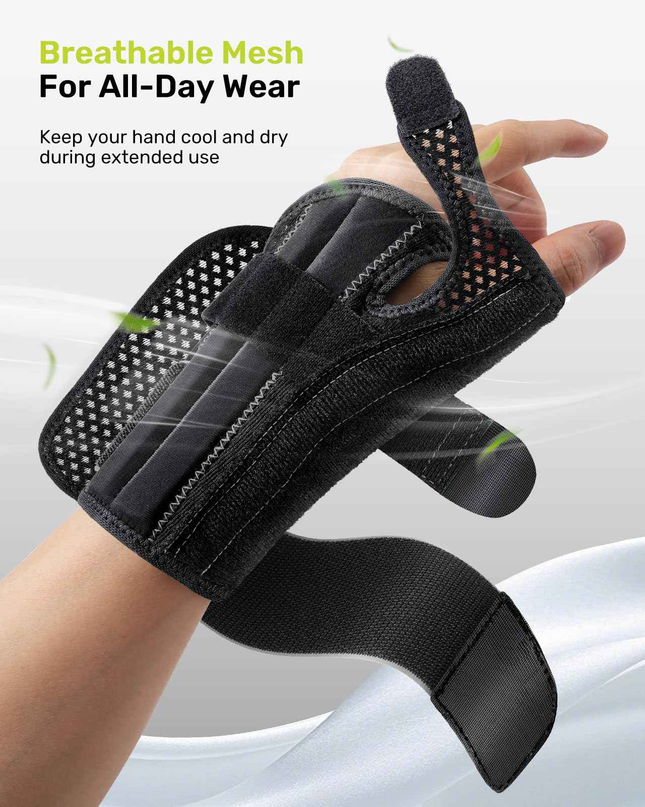 Rakiie Thumb Brace, 5X Ergonomic Reinforced Support Carpal Tunnel Wrist Brace Night Support for Tendonitis, Arthritis, CMC Pain Relief, De Quervain's Tenosynovitis, Right Hand, Gray Size S/M