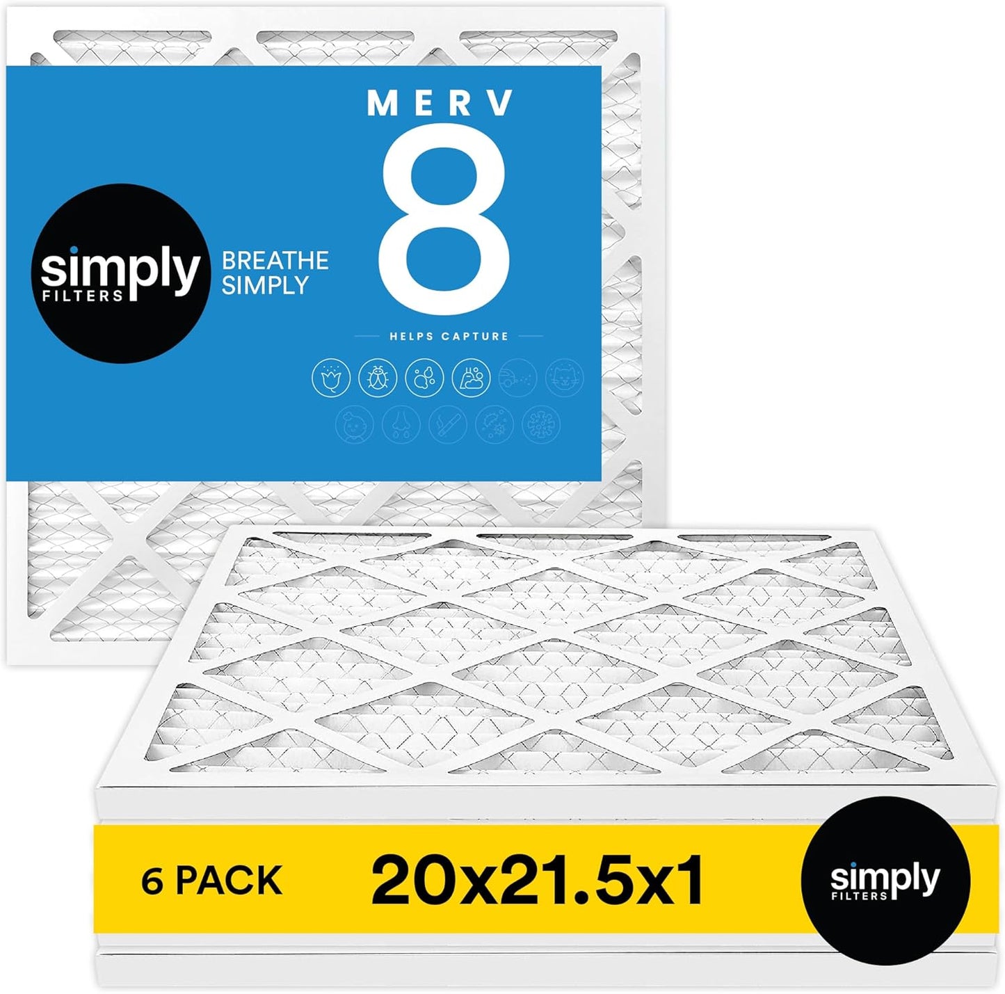 12x18x1 MERV 8 Air Filter 6-Pack for Home AC & HVAC - Dust, Pet & Allergy Control