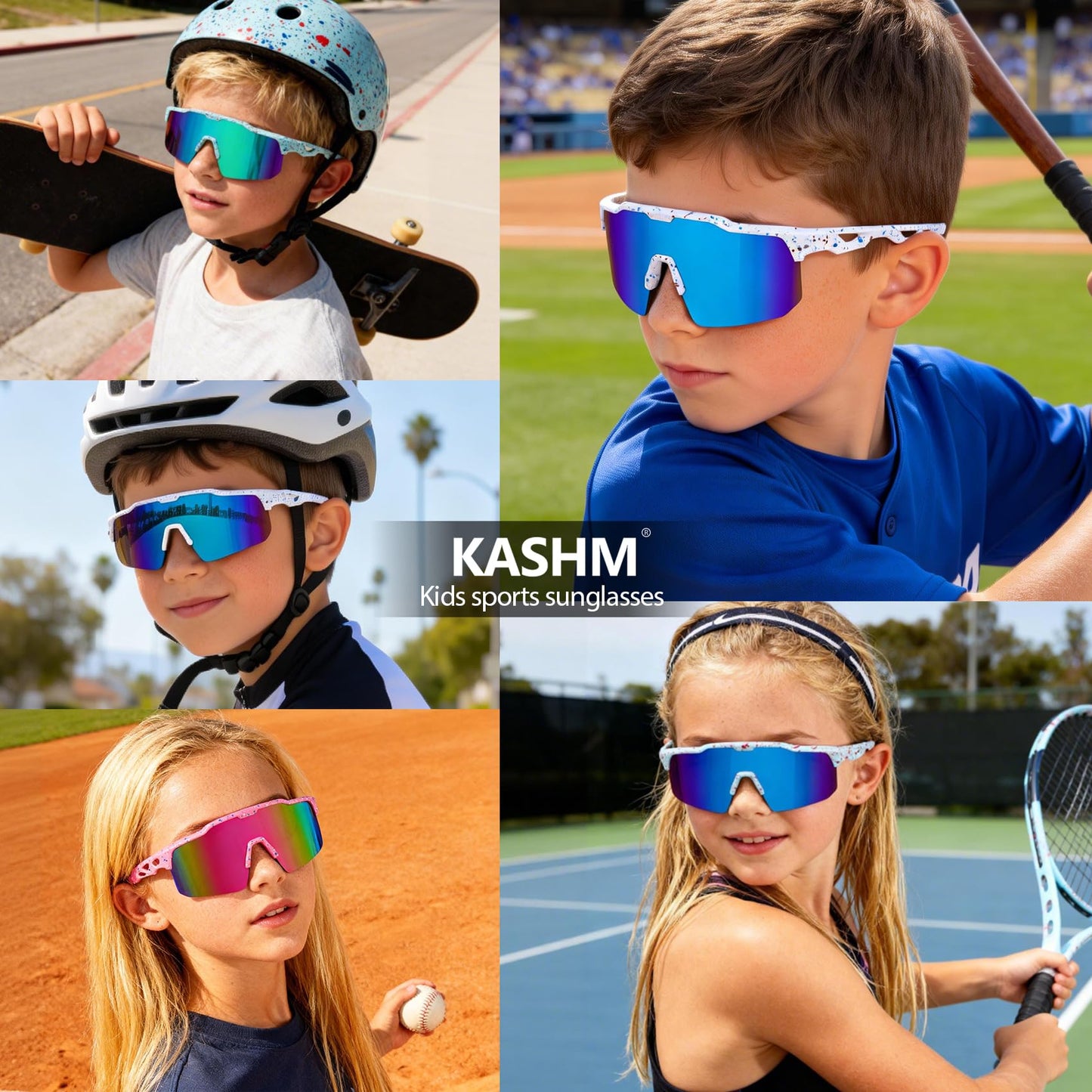 Kashm Youth Baseball Sunglasses for Boys Girls Softball Cycling Sports Sunglasses Kids Lightweight UV Protection