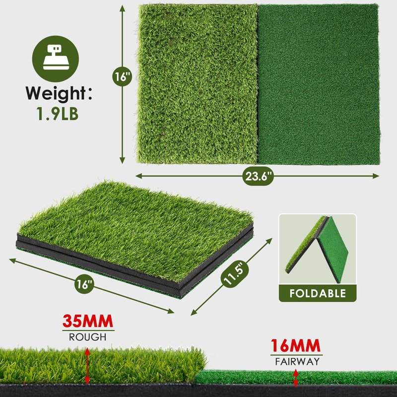 HOZADY Foldable Golf Hitting Mat, Heavy-Duty 10mm EVA Foam Base, Practice Turf for Indoor & Outdoor Use, Anti-Slip & Anti-Deformation Design for Realistic Swing, Chipping, Driving Practice