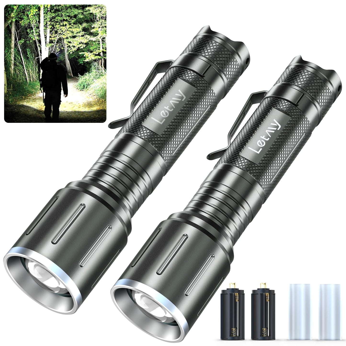 LETMY LED Flashlight 2 Pack - Super Bright Tactical Flashlights High Lumens - Zoomable, 5 Modes Flash Light, Waterproof Powerful Flashlights for Hurricane Home Emergency Camping Outdoor