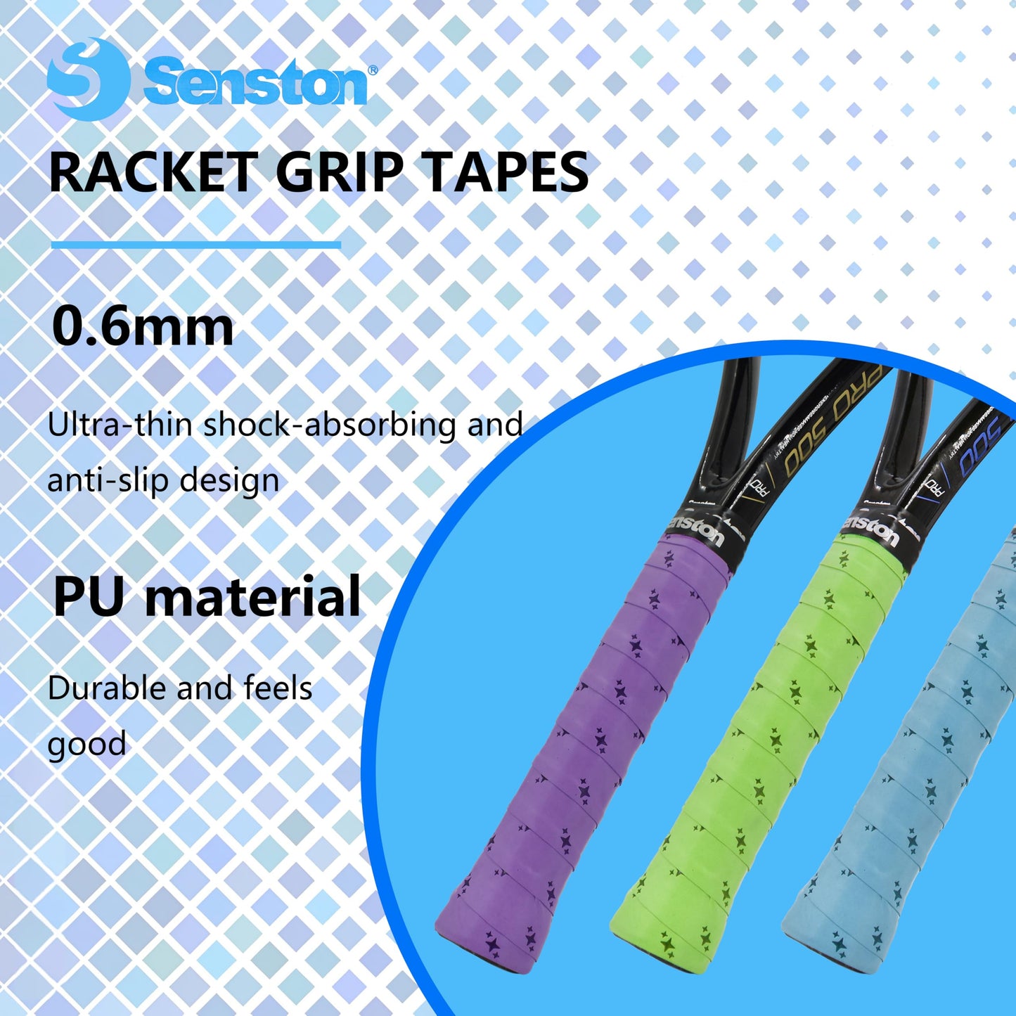 Senston 3Pcs Racket Grip Tapes Twinkling Stars Handle Grips