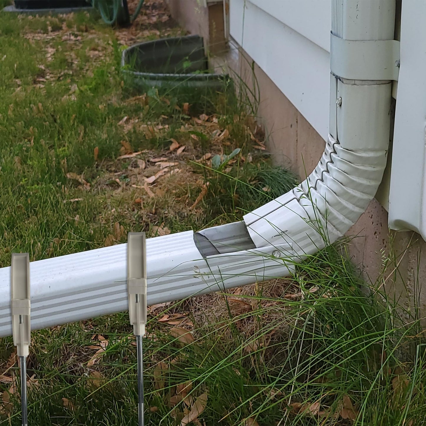 Downspout Bracket - 2psc Downspout Extensions Holder, Fits Up to 4.3" Pipes; Bracket Height: 7", PVC Clip&Metal Support Easy Installation