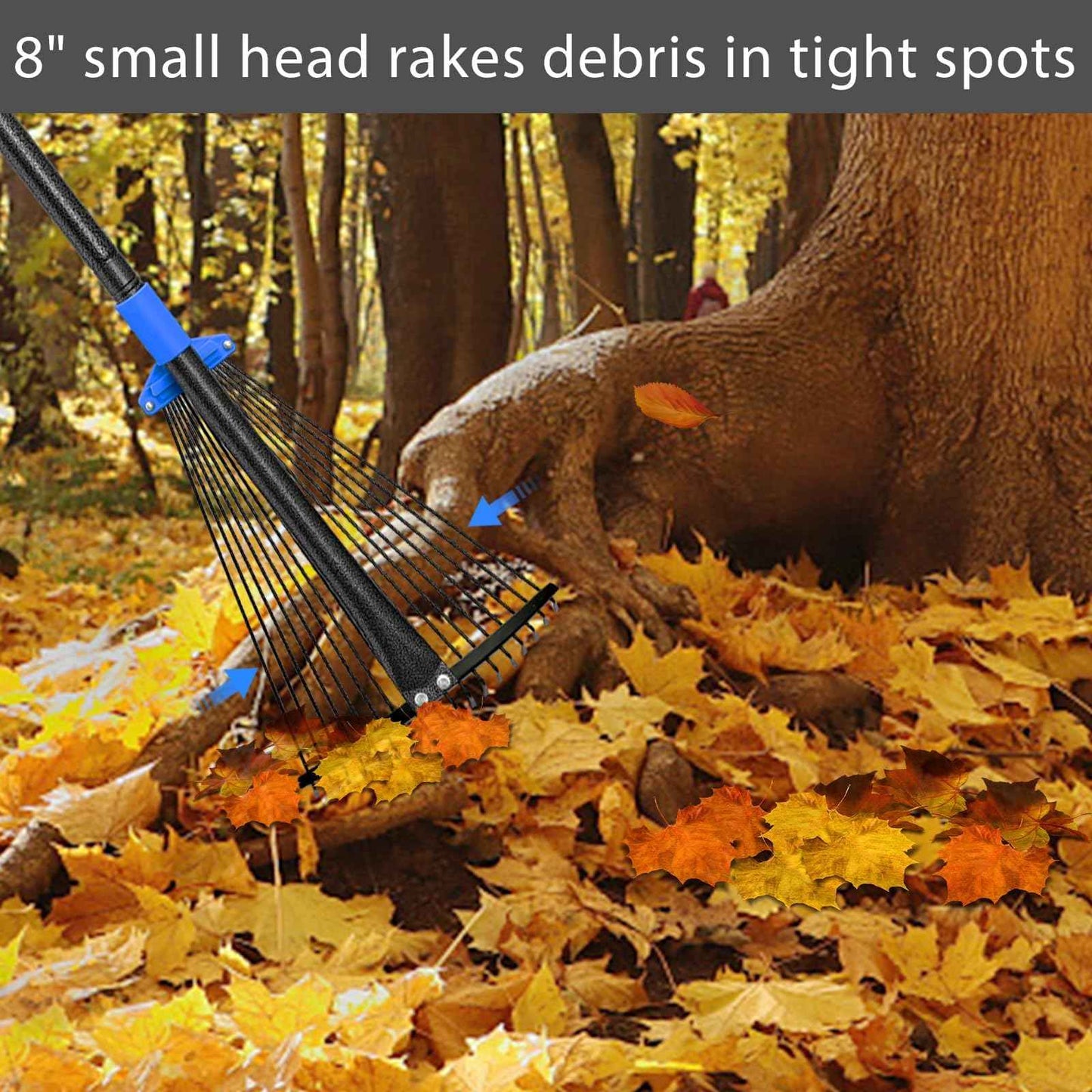 Metal Rake for Leaves Heavy Duty, Adjustable Garden Leaf Rake with Expandable Head 8-17", Shrub Pine Needle Kids Hand Yard Rake Garden Tool