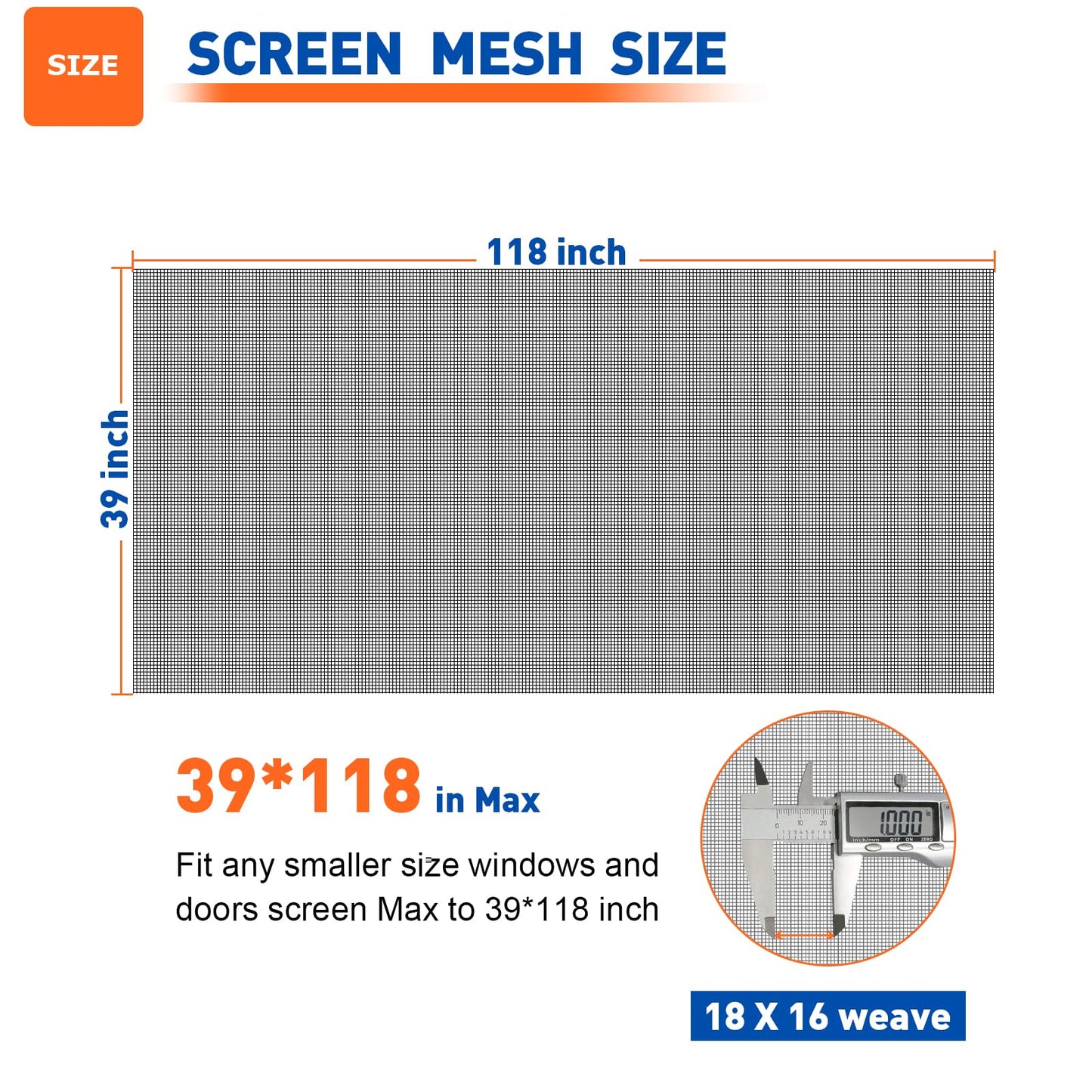 HOFUDON Window Screen Mesh, 39"x118" Fiberglass Screen Door Mesh, Replacement Window Screens, Patio Porch Screen Mesh Black