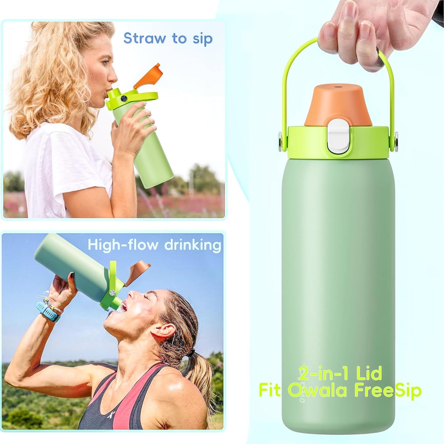 Owala 2-in-1 Replacement Lid - BPA-Free, Leak-Proof Design for 16oz-40oz Freesip Cups