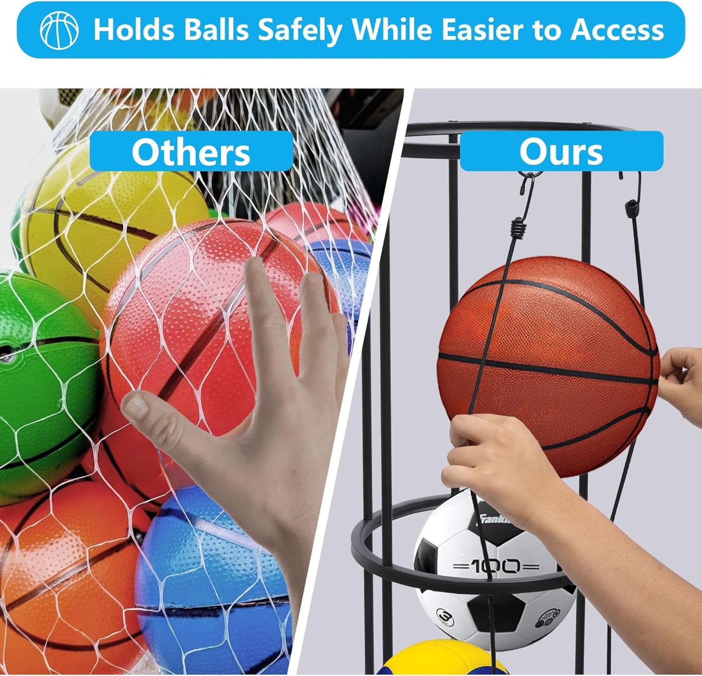 Skiennix 3-Layer Garage Ball Storage Rack - Wall-Mounted Vertical Organizer for Soccer, Volleyball, Football | Space-Saving Design