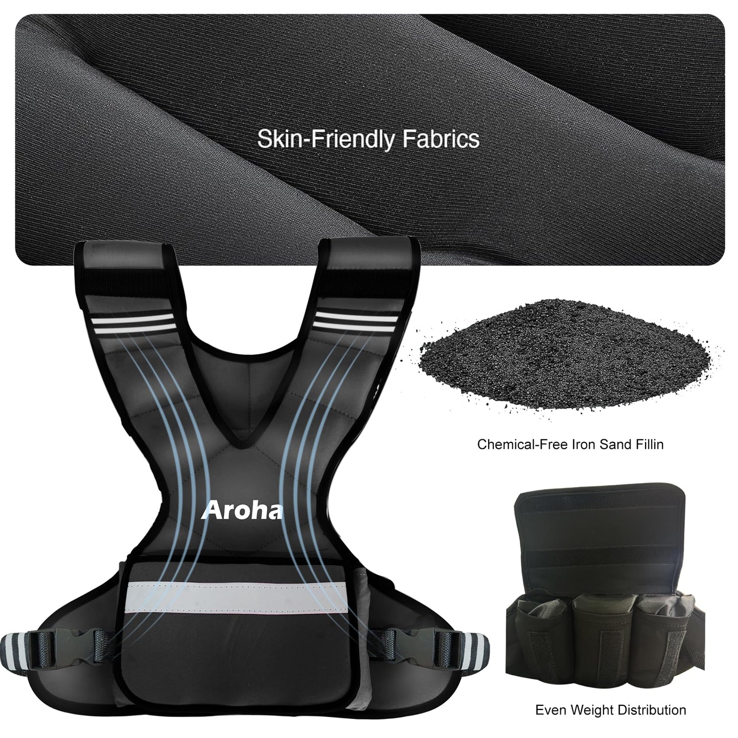 Aroha Adjustable Weighted Vest for Women & Men, 4-10lb/11-20lb/20-32lb Vest with 6 Ironsand Weights for Strength Training and Home Workout, Weight Vest with Reflective Strip for Running, Walking